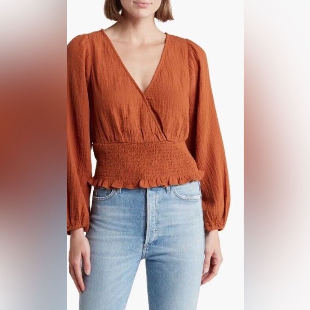 NEW Madewell Lightspun Julianne Smocked-Waist Top
